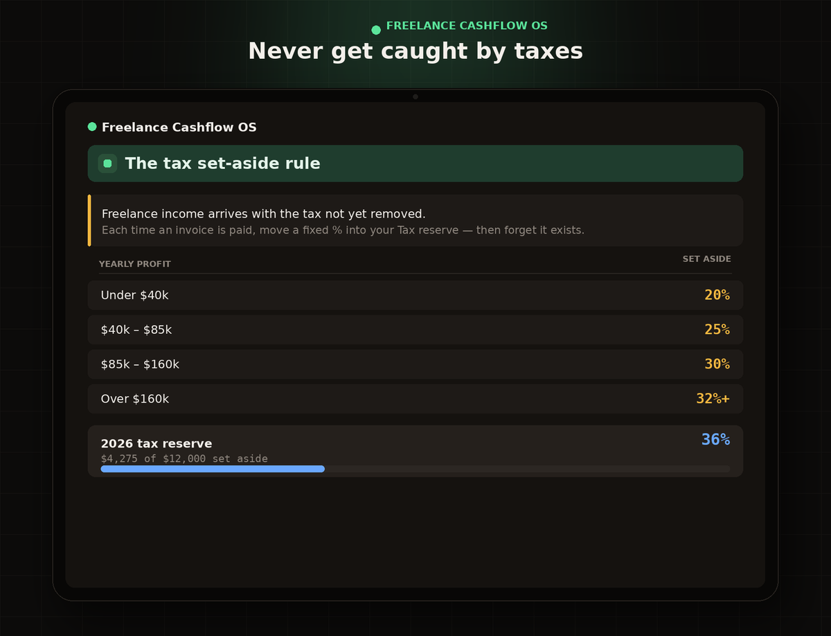 Freelance Cashflow OS tax set-aside system in Notion
