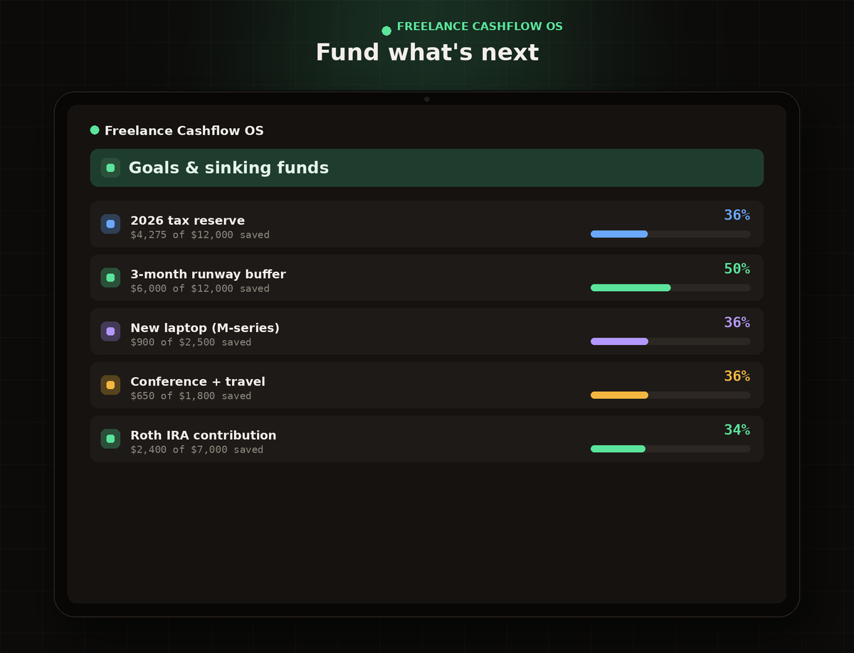 Freelance Cashflow OS savings goals and sinking funds in Notion