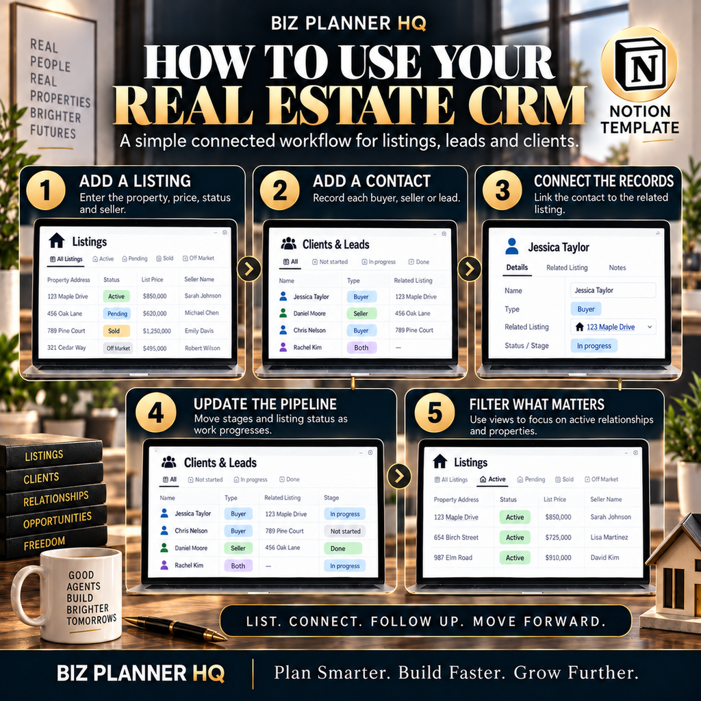 The Real Estate Agent Notion CRM clients and leads preview