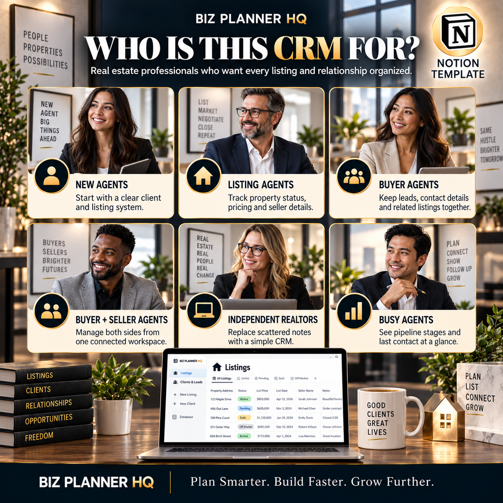 The Real Estate Agent Notion CRM listings database preview