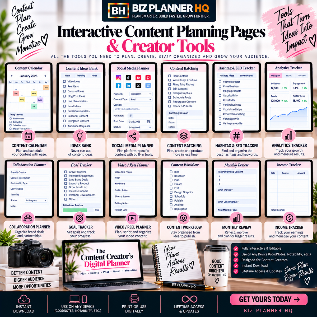 The Content Creator's Digital Planner 2026 (Hyperlinked GoodNotes & iPad Planner)