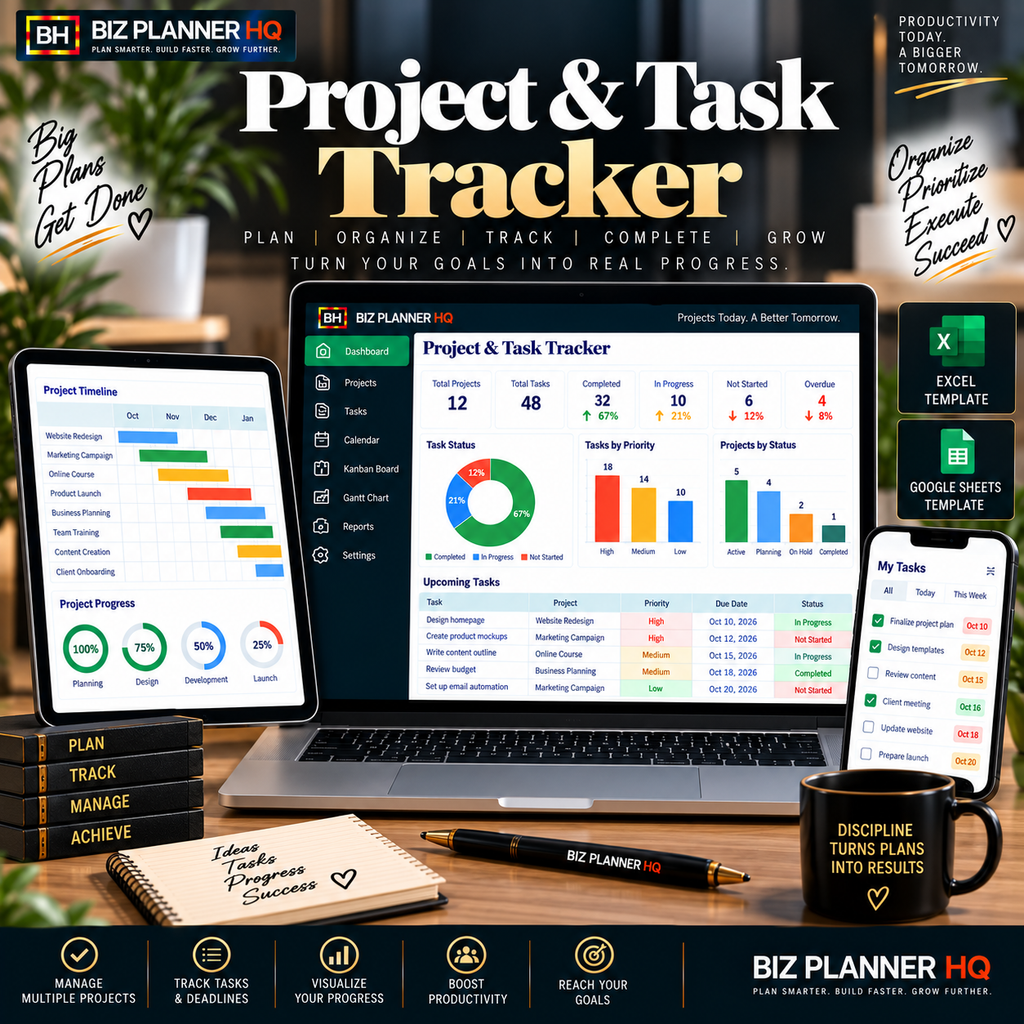 The Project & Task Tracker (Kanban + Gantt + Priority Matrix)