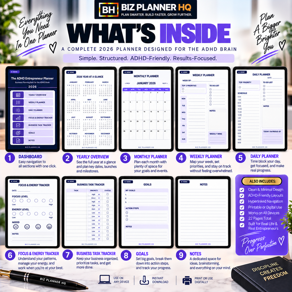 The ADHD Entrepreneur Planner 2026 (Hyperlinked GoodNotes & iPad Planner)