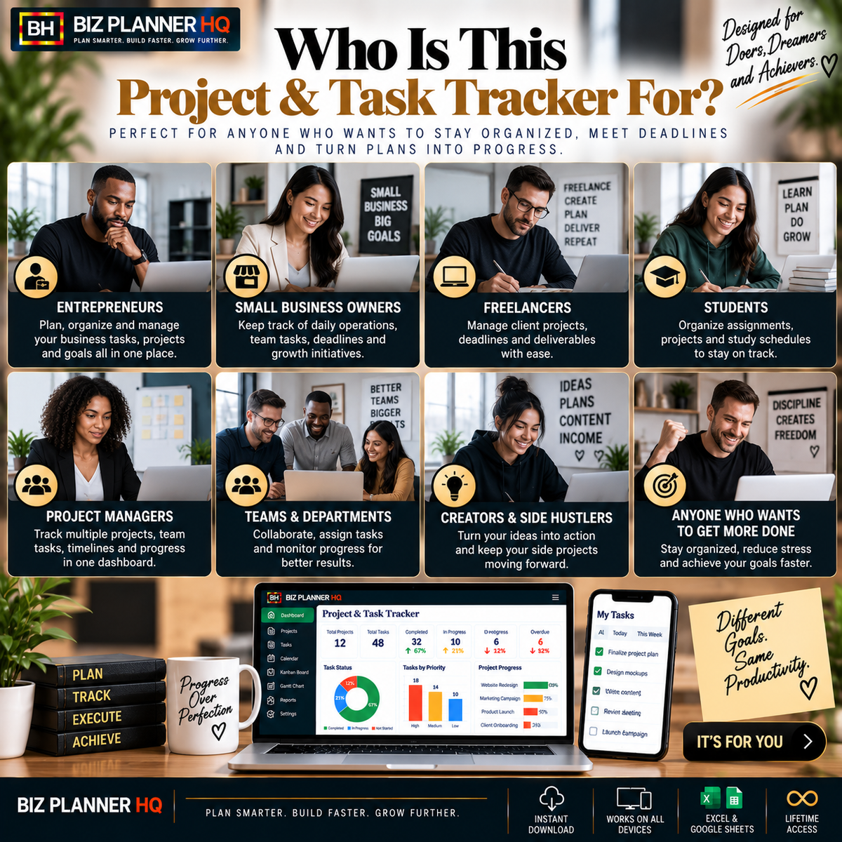 The Project & Task Tracker (Kanban + Gantt + Priority Matrix)