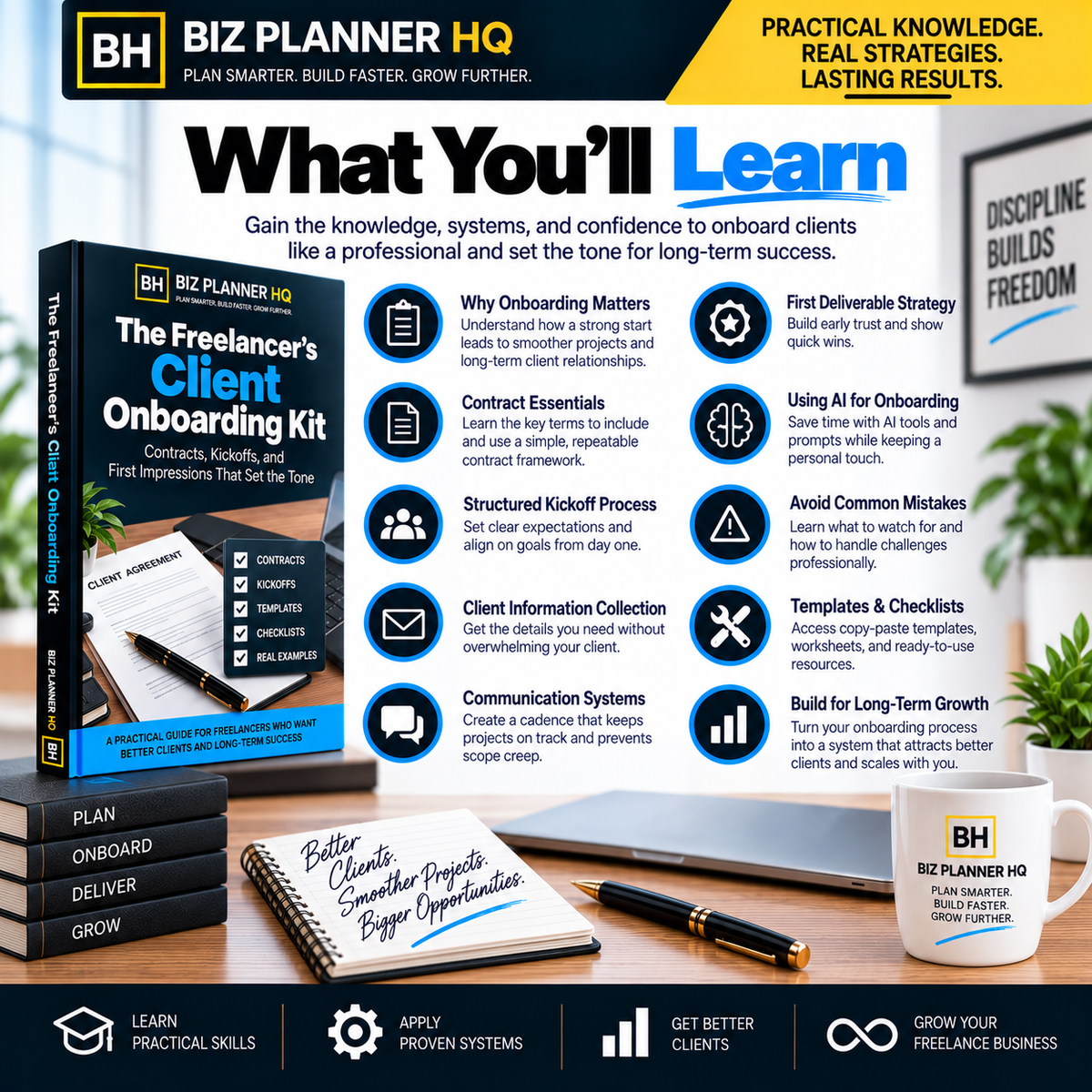 What you'll learn in The Freelancer's Client Onboarding Kit — structured kickoff process and using AI for onboarding
