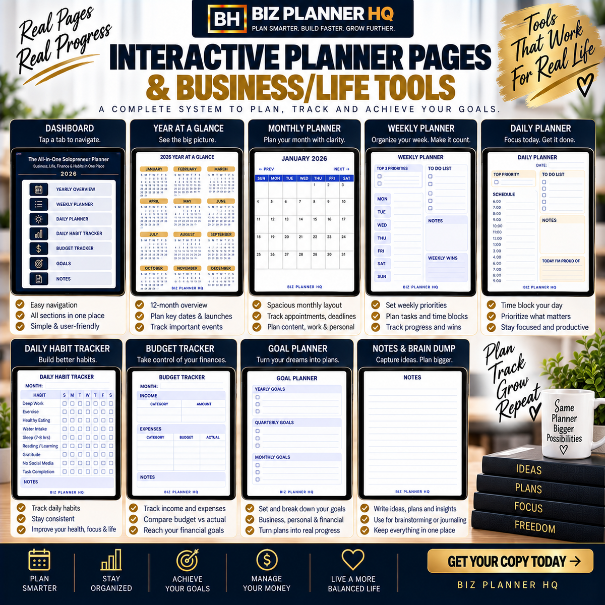 The All-in-One Solopreneur Planner 2026 (Hyperlinked GoodNotes & iPad Planner)