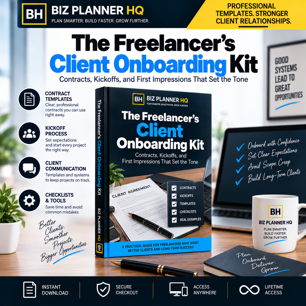The Freelancer's Client Onboarding Kit eBook cover — contracts, kickoffs and first impressions that set the tone