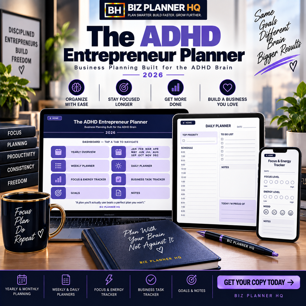 The ADHD Entrepreneur Planner 2026 (Hyperlinked GoodNotes & iPad Planner)