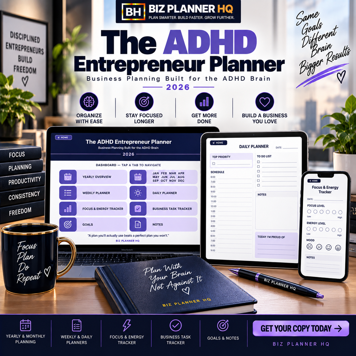 The ADHD Entrepreneur Planner 2026 (Hyperlinked GoodNotes & iPad Planner)