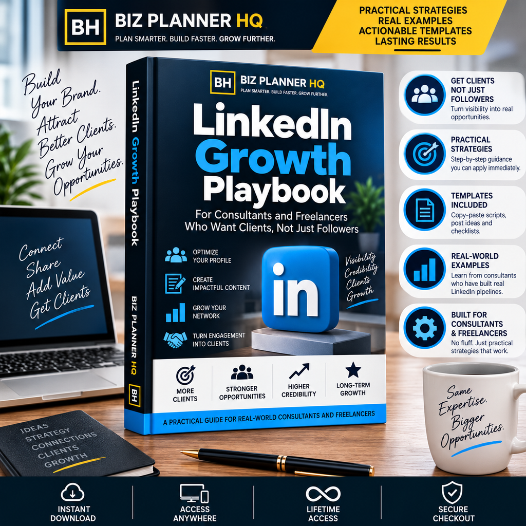 LinkedIn Growth Playbook eBook cover — for consultants and freelancers who want clients, not just followers