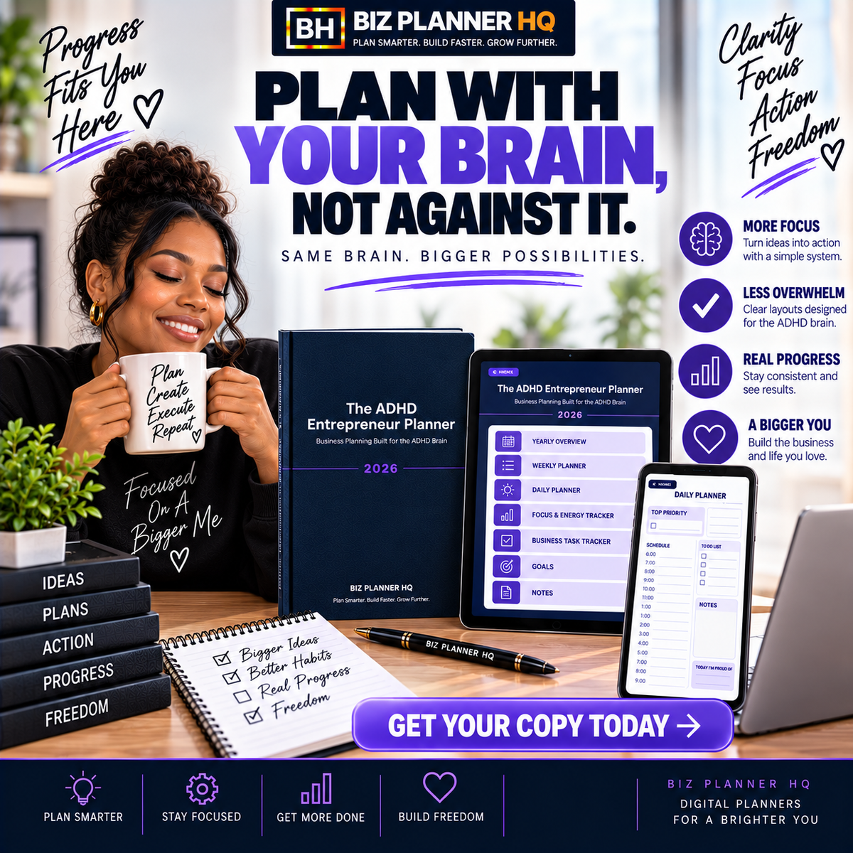 The ADHD Entrepreneur Planner 2026 (Hyperlinked GoodNotes & iPad Planner)