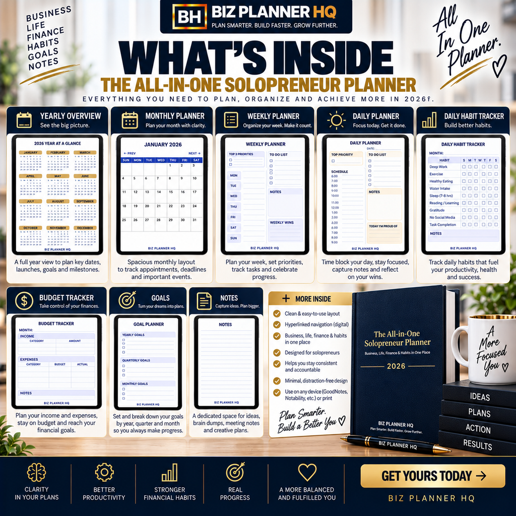 The All-in-One Solopreneur Planner 2026 (Hyperlinked GoodNotes & iPad Planner)