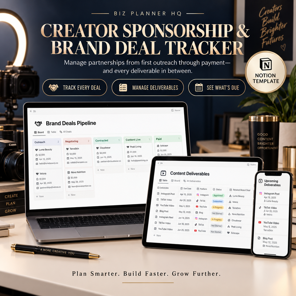 The Creator Sponsorship and Brand Deal Tracker dashboard preview