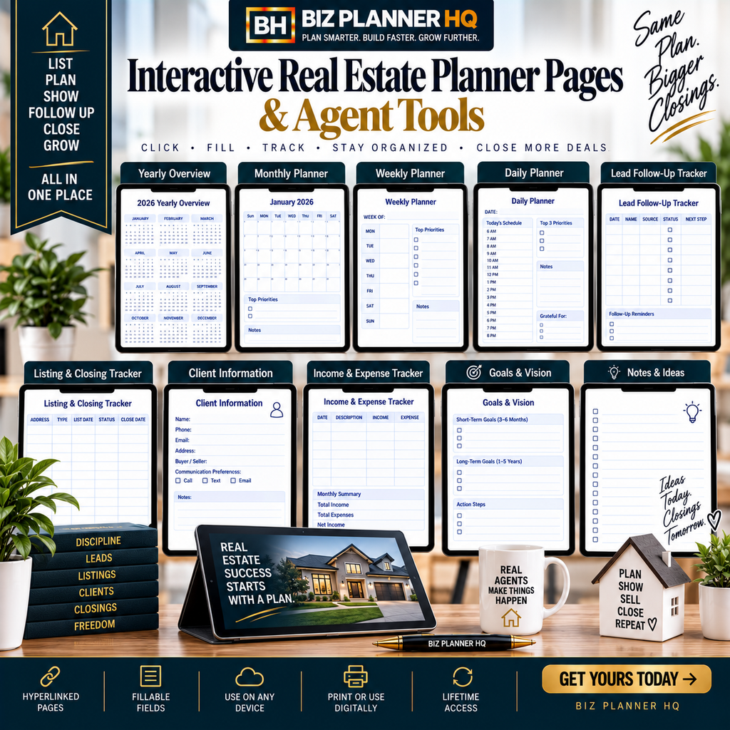 The Real Estate Agent Digital Planner 2026 (Hyperlinked GoodNotes & iPad Planner)