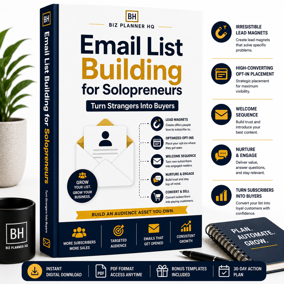 Email List Building for Solopreneurs eBook cover — turn strangers into buyers