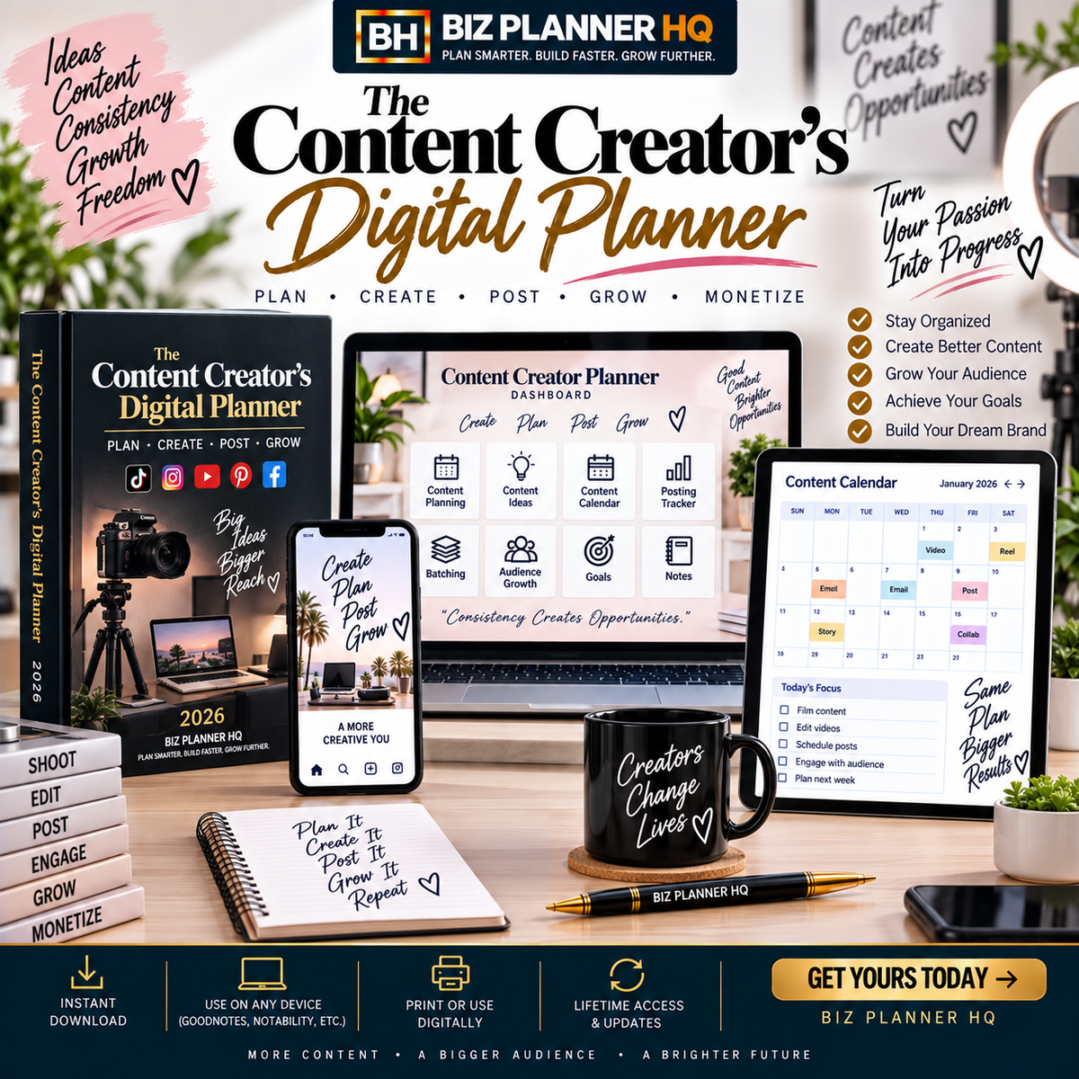 The Content Creator's Digital Planner 2026 (Hyperlinked GoodNotes & iPad Planner)