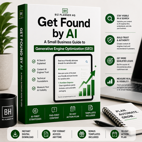 Get Found by AI eBook cover — a small business guide to generative engine optimization (GEO)