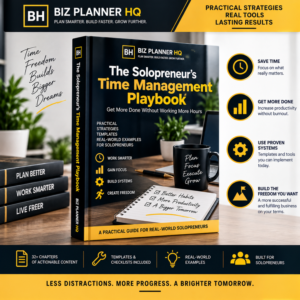 The Solopreneur's Time Management Playbook eBook cover — get more done without working more hours