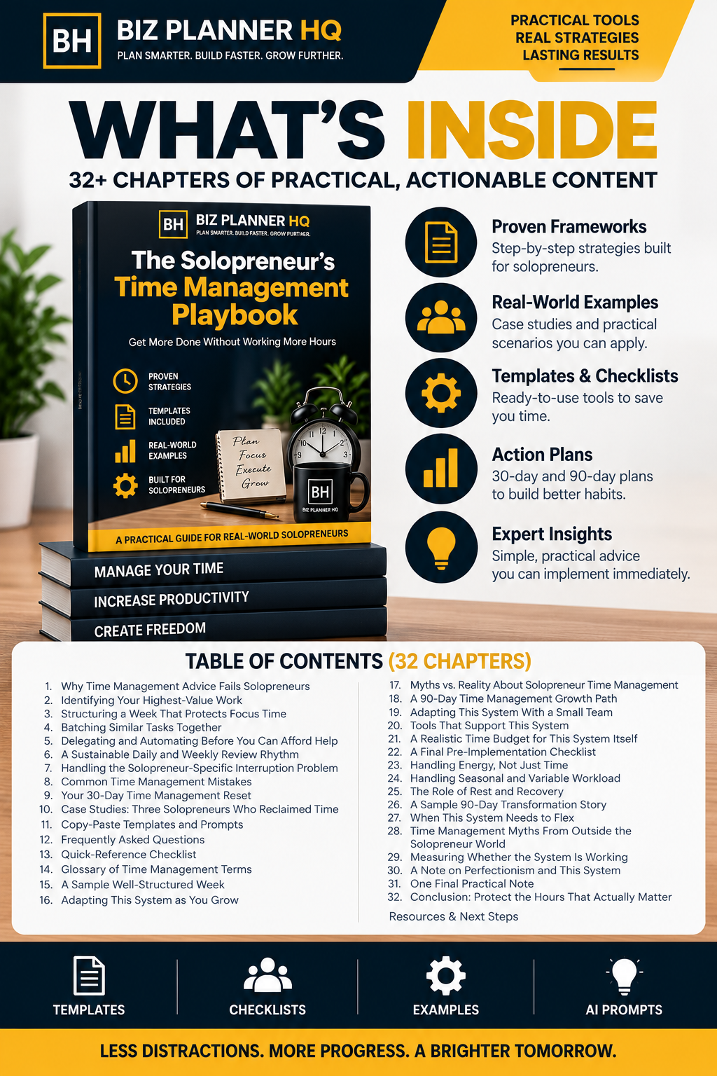 What's inside The Solopreneur's Time Management Playbook — 32-chapter table of contents