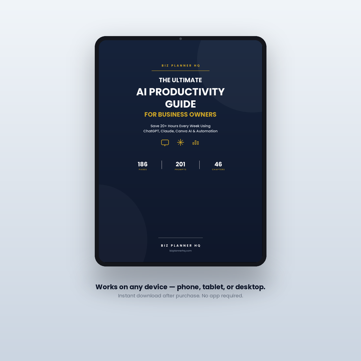 AI Productivity Guide on tablet — 201 AI prompts for business owners