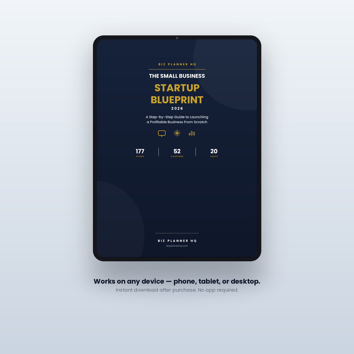 Small Business Startup Blueprint on tablet — business plan template and 30-day launch plan