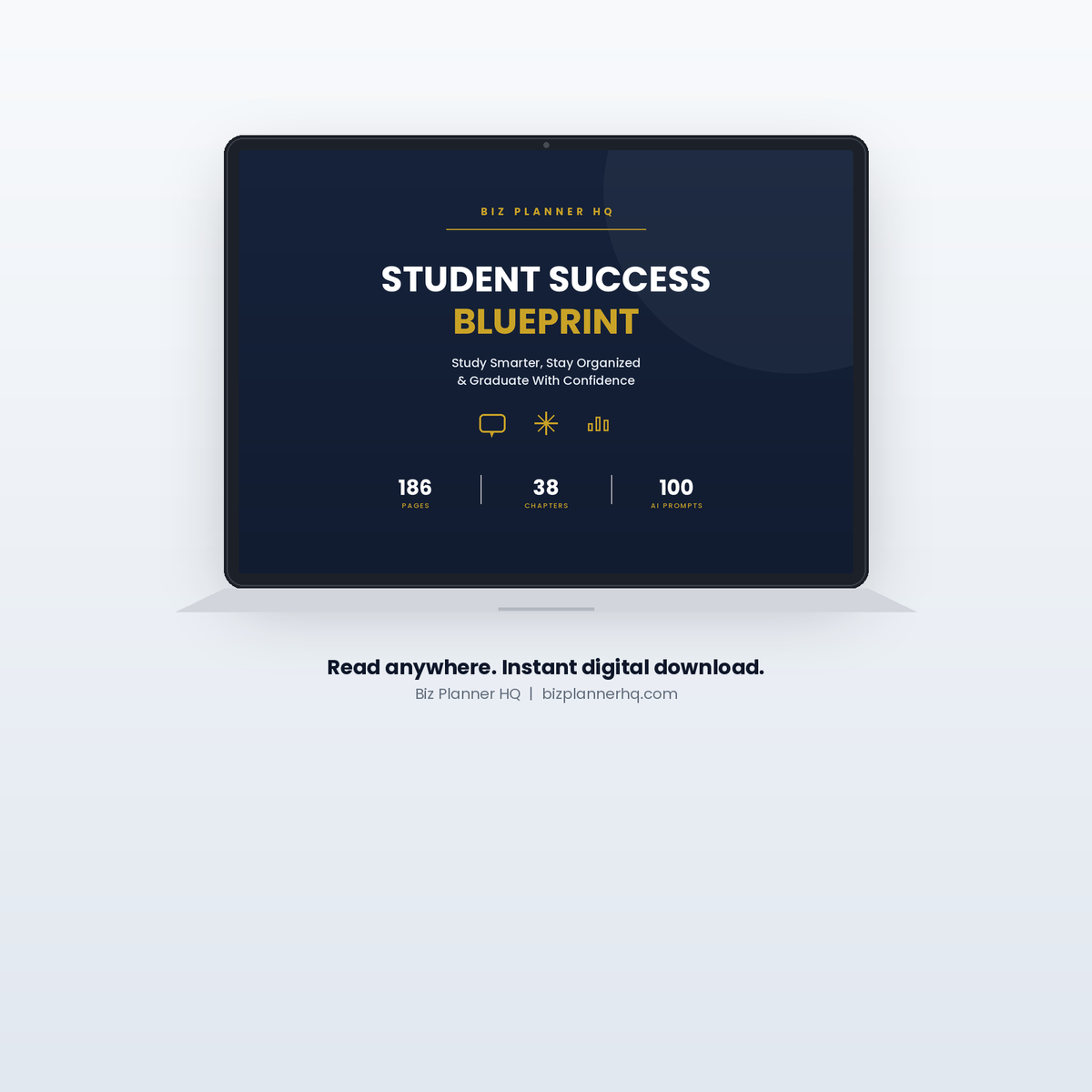 Student Success Blueprint shown on laptop — 186-page student planning workbook