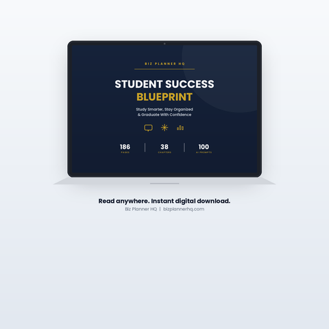 Student Success Blueprint shown on laptop — 186-page student planning workbook