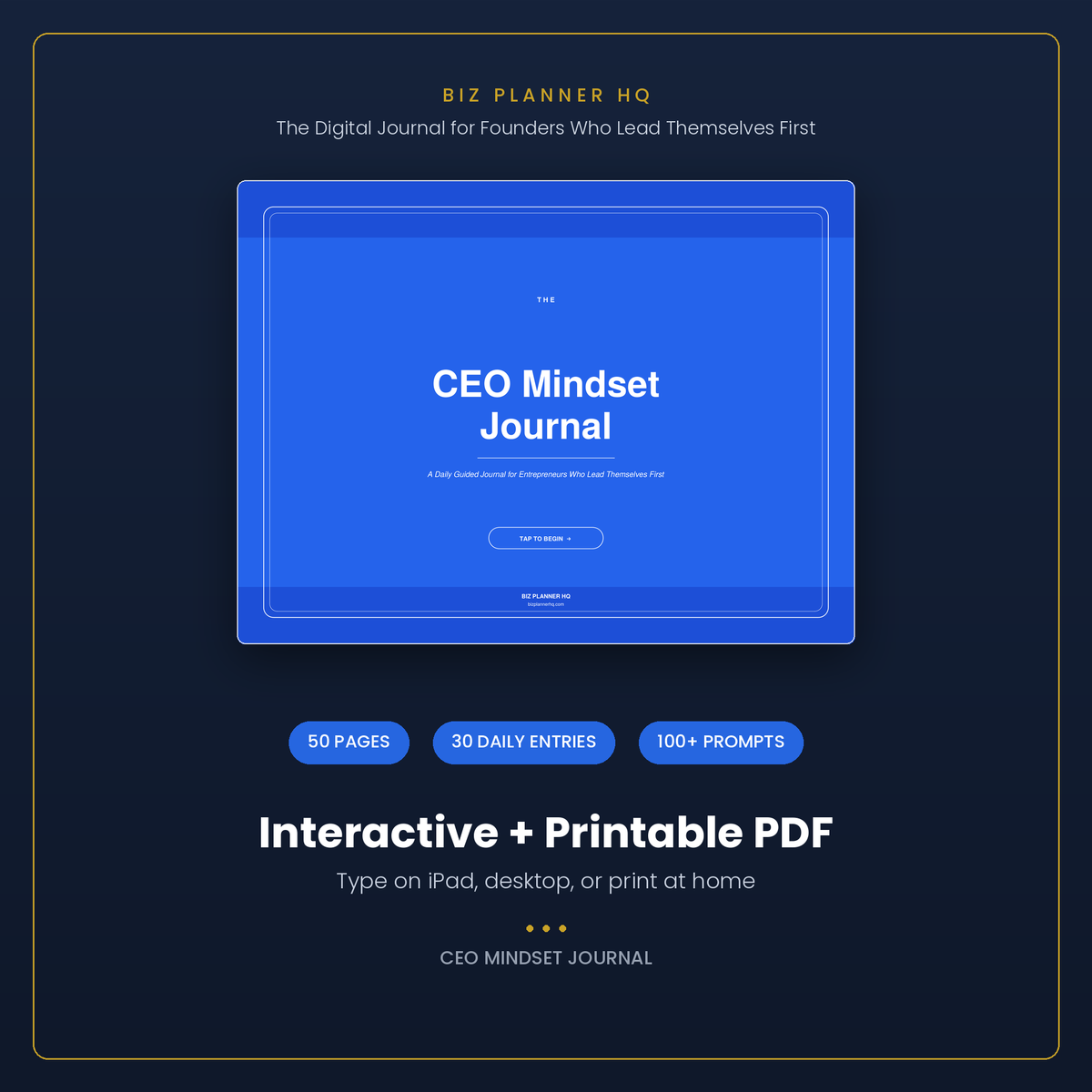 CEO Mindset Journal — 30-day guided journal for entrepreneurs, interactive and printable PDF