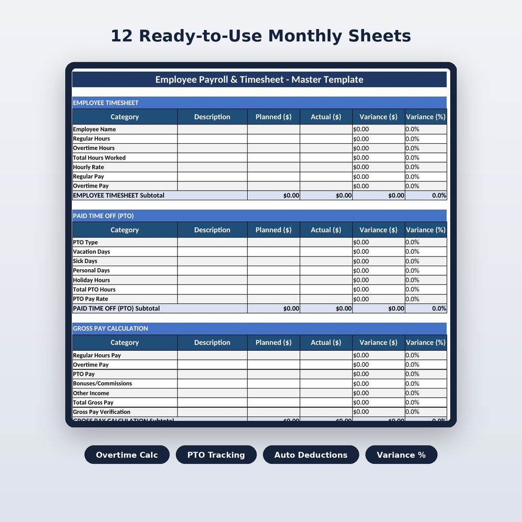 Automated payroll dashboard with gross and net pay calculations