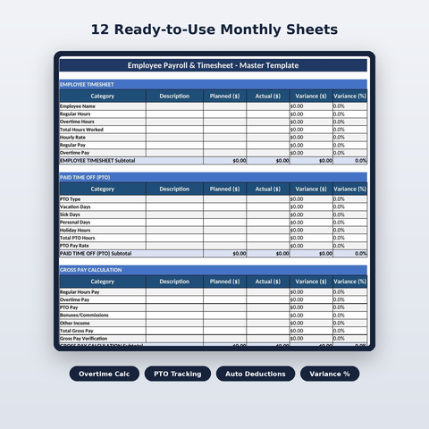 Automated payroll dashboard with gross and net pay calculations