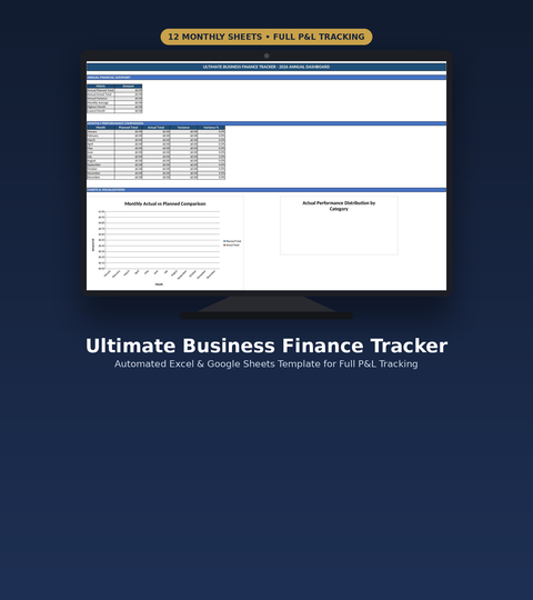 Profit and loss tracker with automatic variance and annual dashboard
