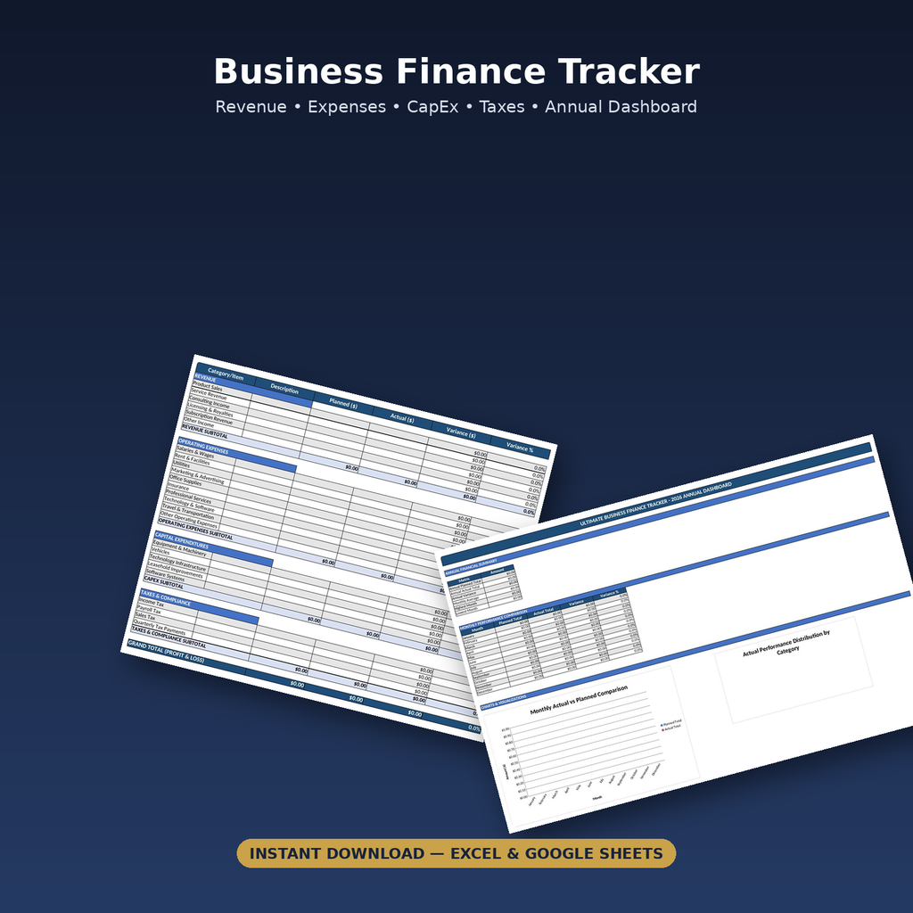 Small business finance tracker for revenue, expenses, capex and taxes